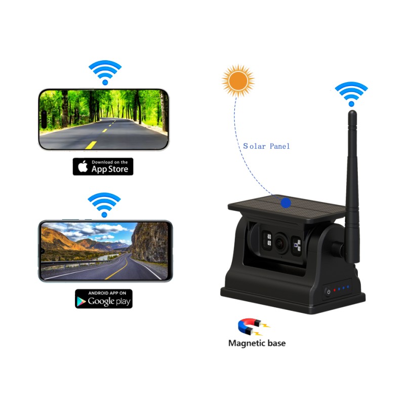 Беспроводная камера заднего вида 1080P WiFi для Android iOS с солнечной зарядкой и магнитным креплением