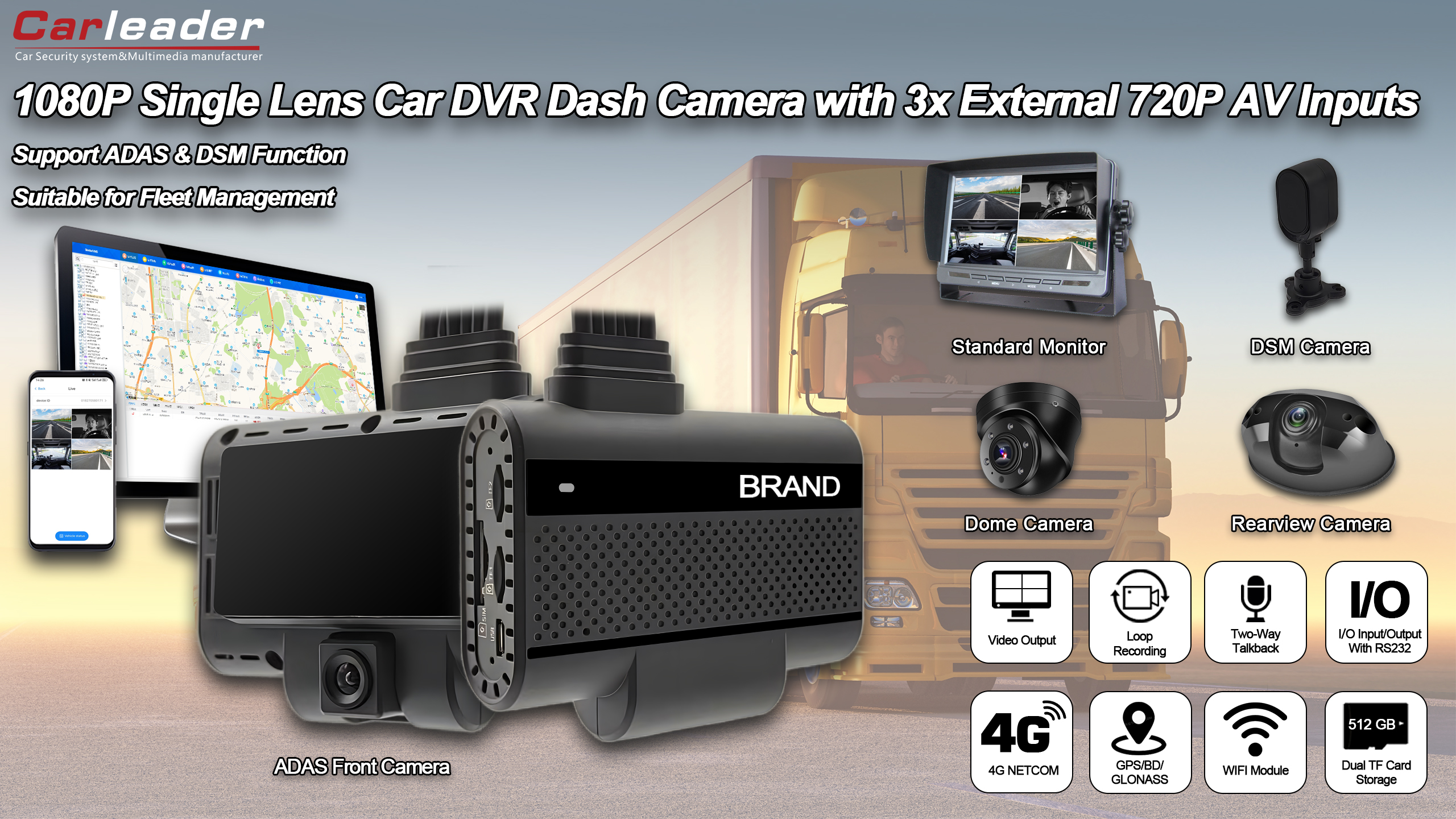 Carleader 4ch DVR AI Dash Camera System для управления автопарком
