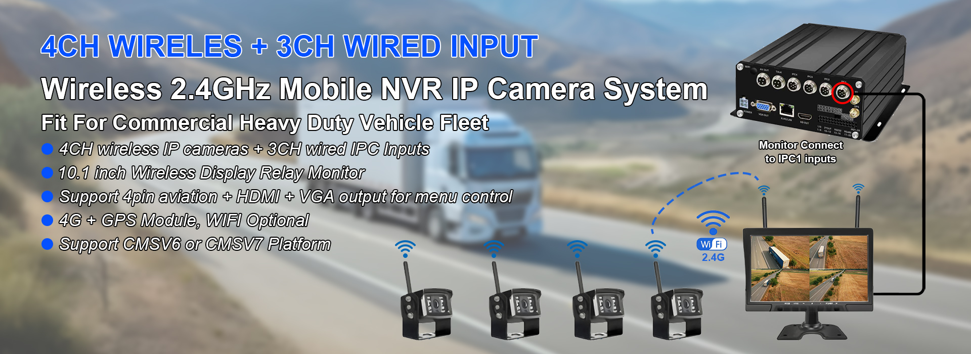 7-канальная беспроводная мобильная IP-камера NVR с частотой 2,4 ГГц